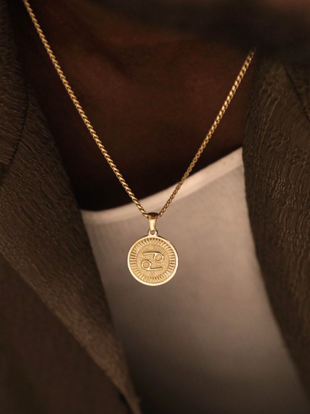 Men's Gold Cancer Pendant Necklace
